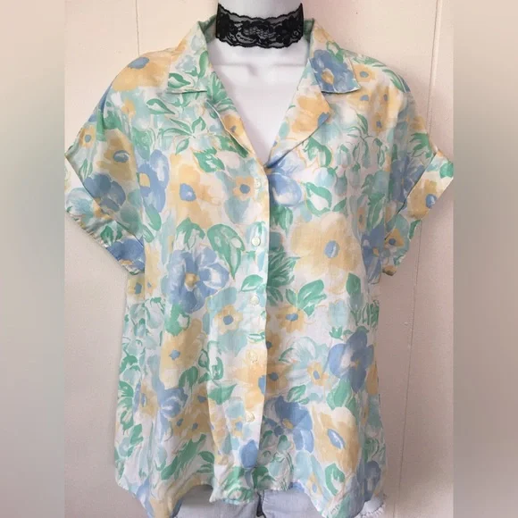 Vintage Pastel Floral Print Button Up Top - Picture 3 of 7